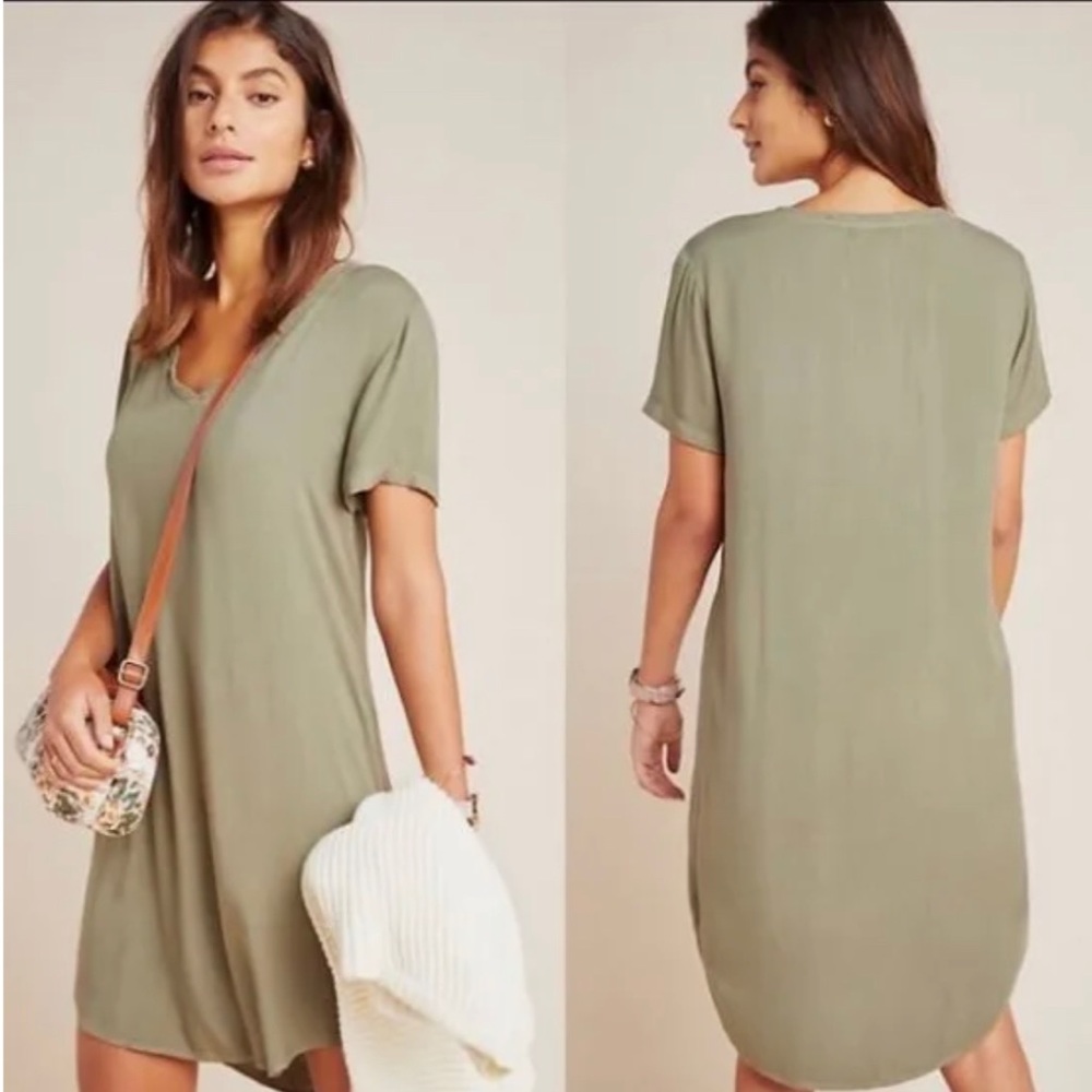 EUC Cloth & Stone olive green v neck dress